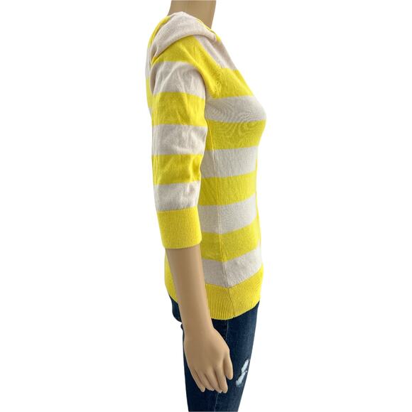 Derek Heart (L) Y2K Yellow Striped 3/4 Sleeve Button Up Cardigan Sweater Fitted - Picture 3 of 6
